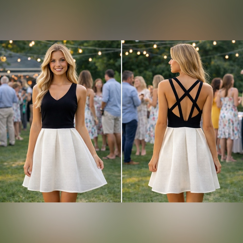 Express Black White A Line Pleated Mini Dress 0 2 4 6 S Going Out Party Preppy